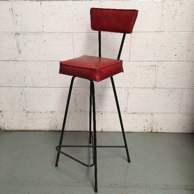 STOOL, Bar Stool - Red Vinyl Seat with Back